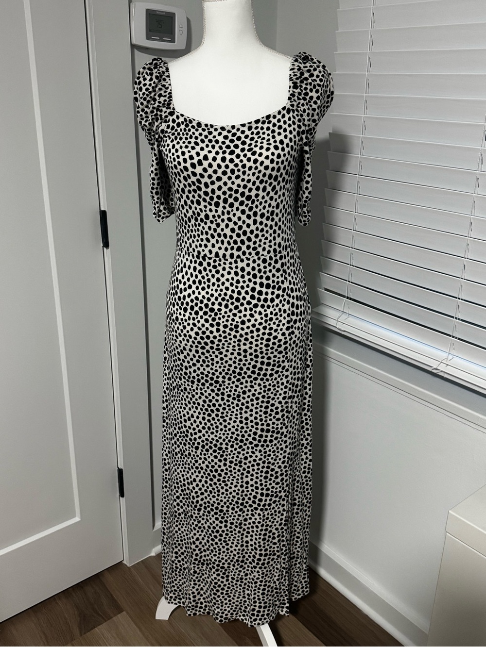 Polka Dot Scoop-Neck Maxi Dress in Black and White